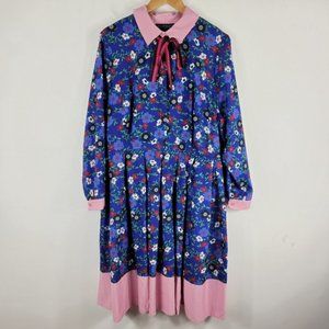 Eloquii Floral Pussy Bow Button Up Pleated Dress